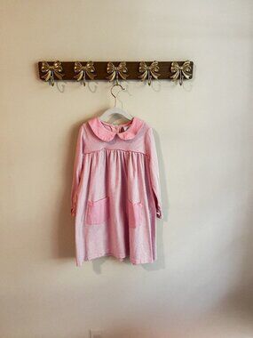 Stitchy Fish Size 5 Pink Striped Long Sleeve Dress with Pockets